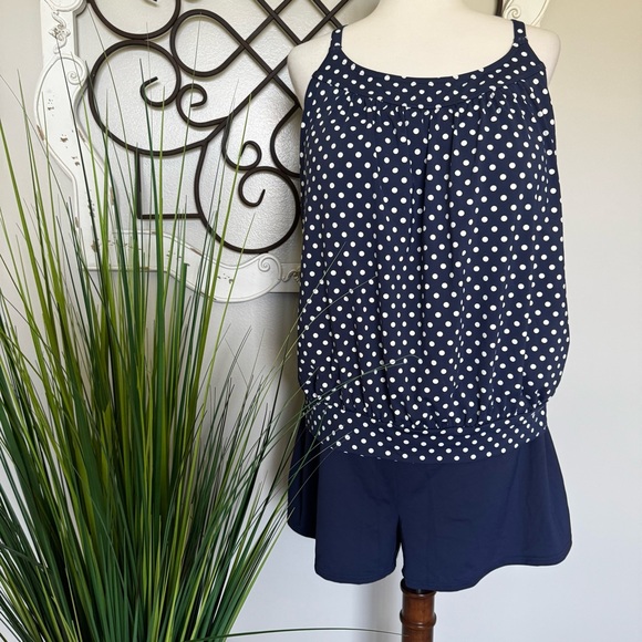 Lands' End Other - LANDS’ END Size 20W Navy Polka Dot Tankini Swimsuit Set w/ Short Bottom